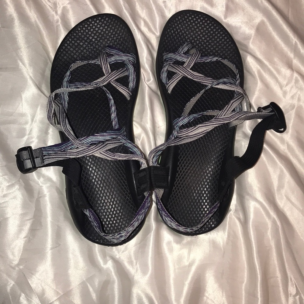 Green and blue chacos
